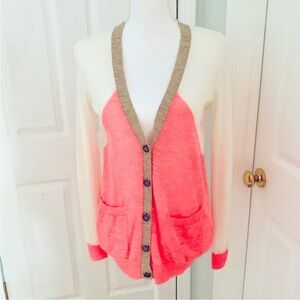 Madewell Button Down Cardigan Sweater Pink & White